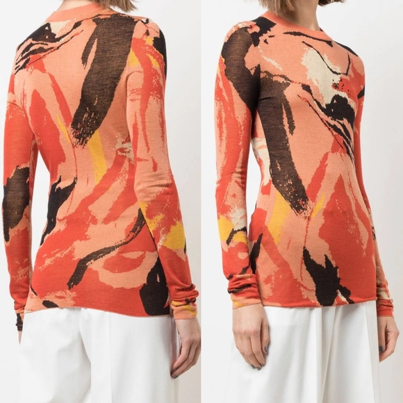 Proenza Schouler Silk Abstract Print Knit Sweater Sz M - Picture 2 of 13
